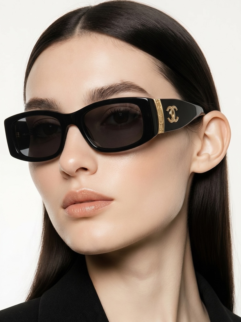 CHANEL Black Sunglasses with Gold CC Accent